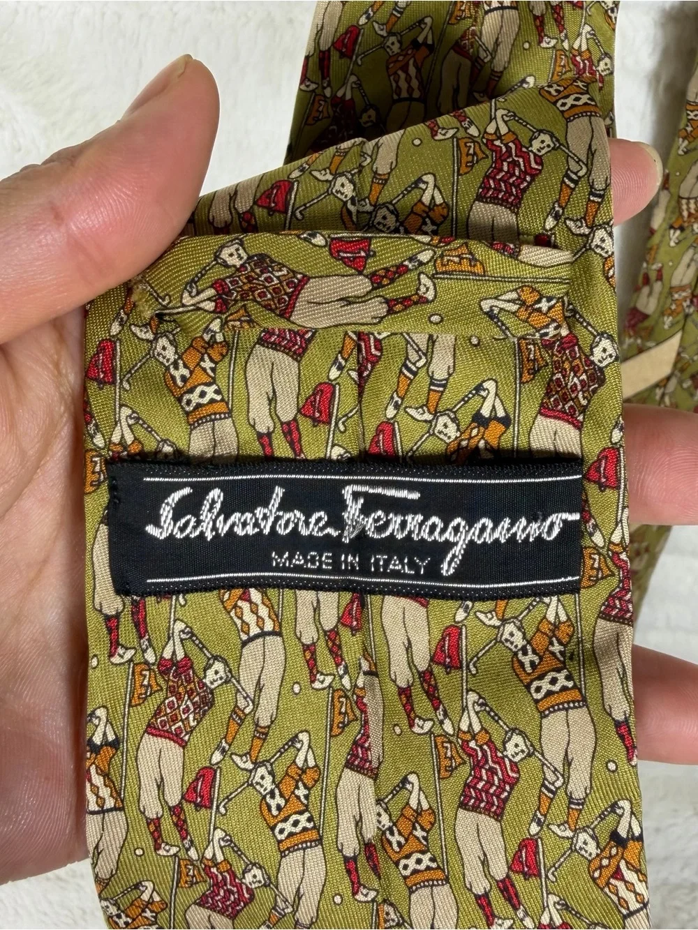 Salvatore Ferragamo Vintage Golfers Golfing Golf Silk Tie 58” Long 3.25” Wide